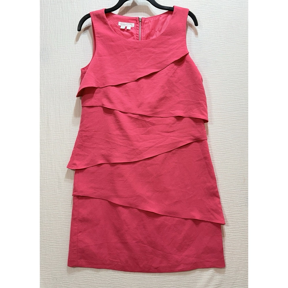 London Times Tiered Shift Dress Womens 10 Pink Sleeveless Layered Cocktail Party